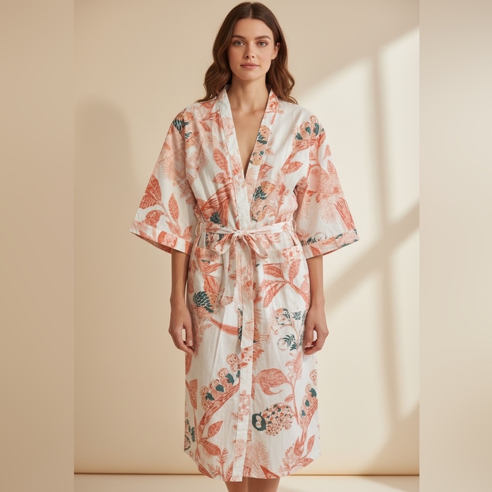 NWT Floral & Owl Print Kimono Robe